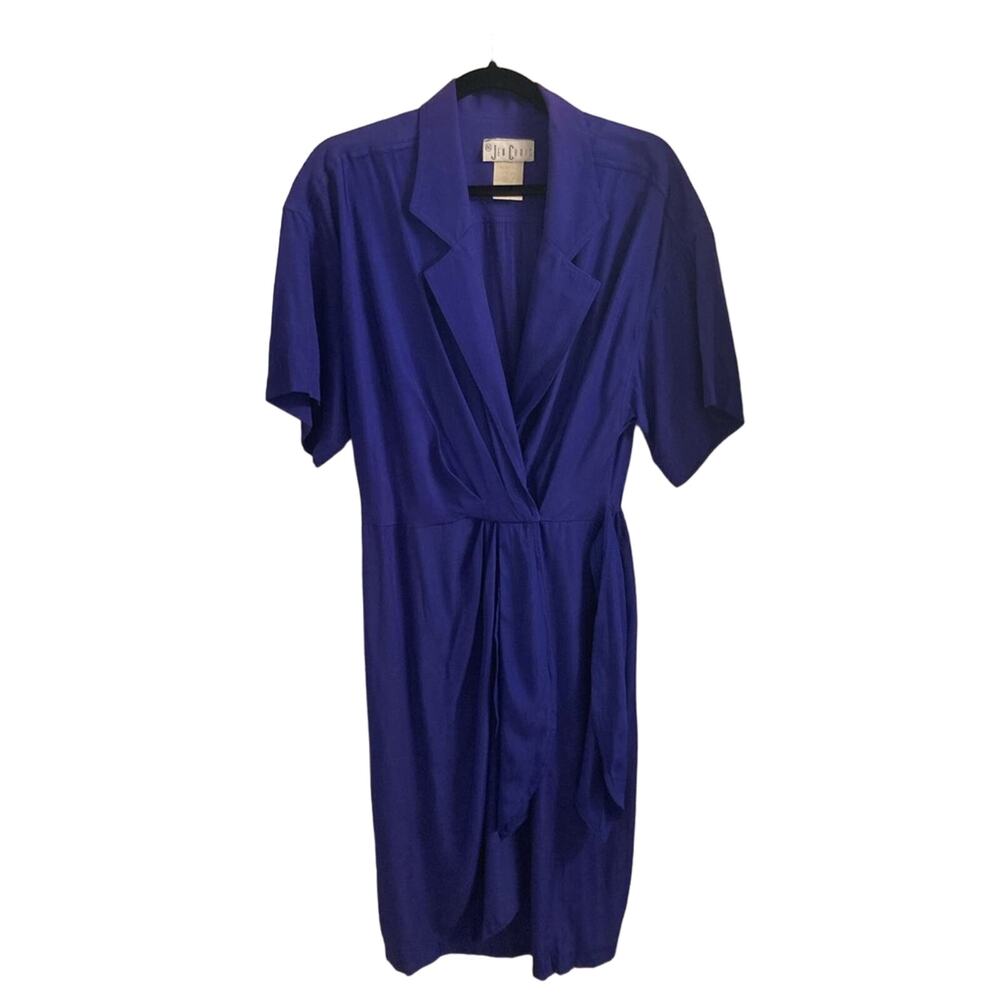 NEW Vintage Deadstock Royal Blue Collared Faux Wrap Shirt Dress - Size S